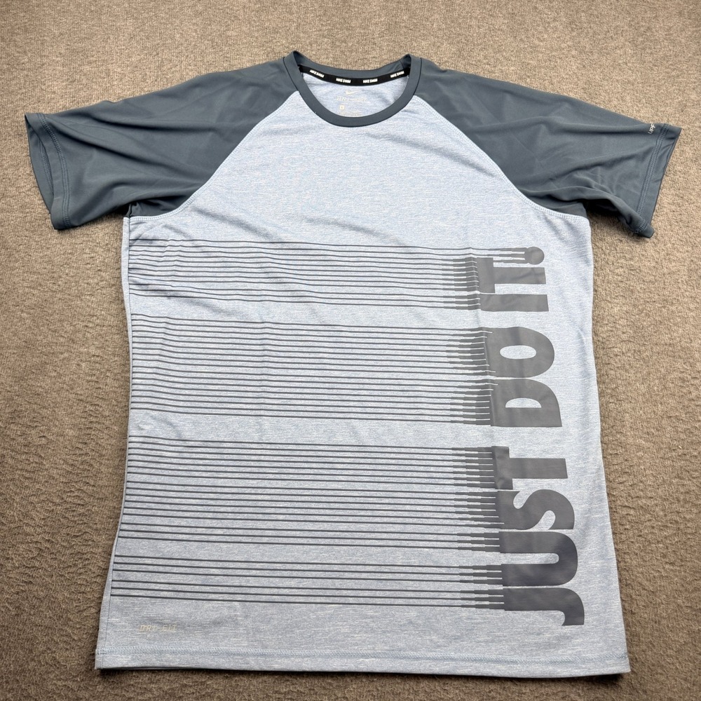 Nike Swim Dri-FIT Just‎ Do It Rash Guard Men's Large Blue Gray UPF 40+ Sun Shirt
